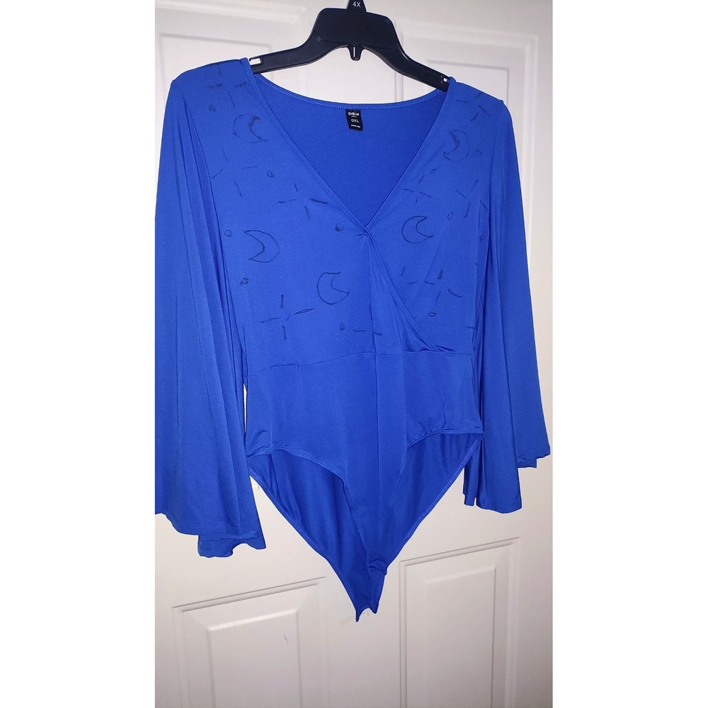 Shein Royal Blue Bodysuit Shirt With Angel Sleeves Size 0XL